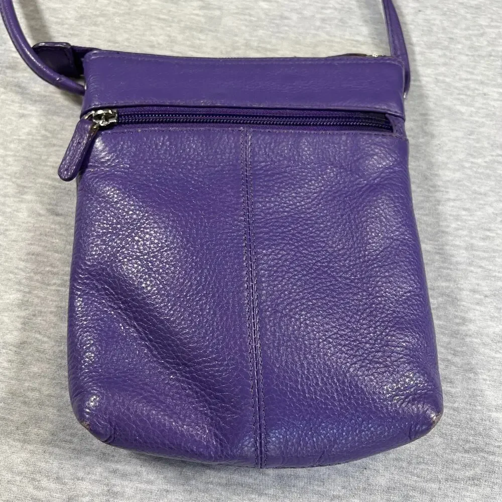 ILI NY Crossbody Bag Purple‎ Pebbled Leather Leopard Lining 8